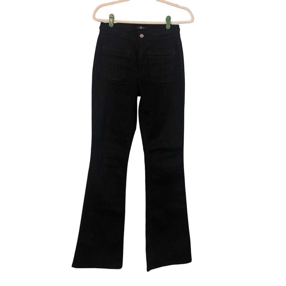 7 For All Mankind Dojo Black Jeans Size 27 Braid Trim Front Patch Pockets Flair